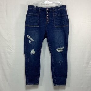 Judy Blue Dark Blue Distressed stretch button front Jeans